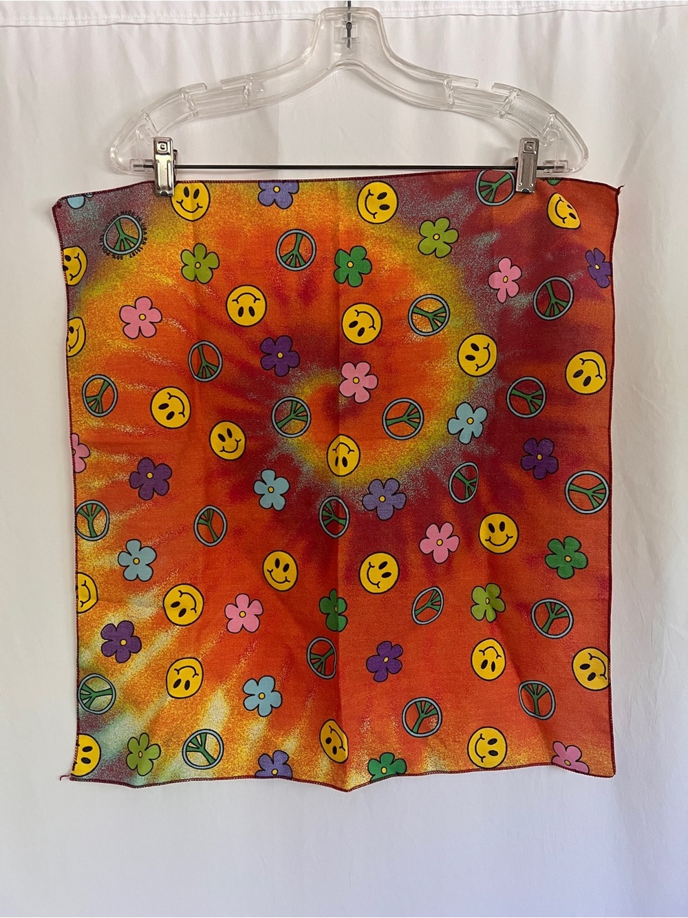 Tie-Dye Smile & Peace Sign Bandana - Orange Multi